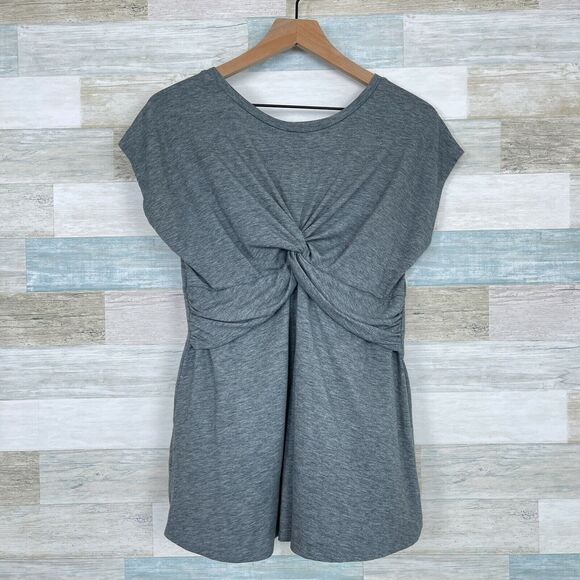 Isabel Maternity Twist Front Tee Gray Short Sleeve Stretch Casual Womens XS - Picture 1 of 5